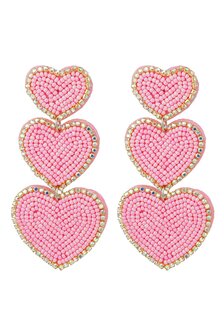 Oorbellen beaded heart - Roze