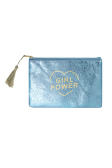 Make-up/Toilet tas metallic Girlpower - Blauw