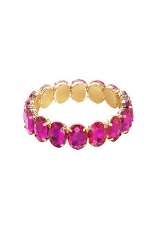 Elastische armband bling oval- Goud/fushia