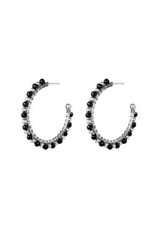 Oorbellen beaded hoops  - Zwart/ Zilver