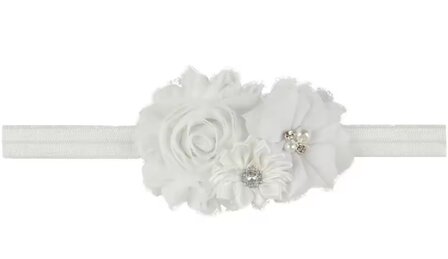 Elastische haarband flowers - Wit