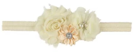 Elastische haarband flowers - Creme