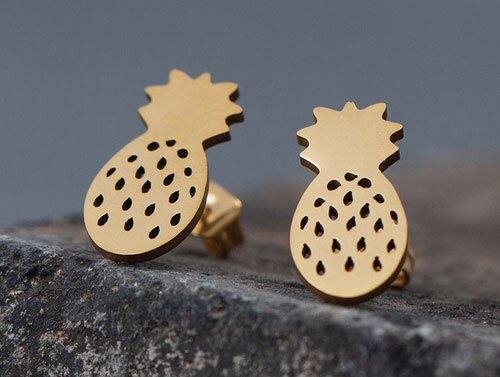 Stainless steel oorknopjes ananas - Goud