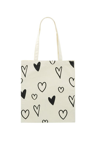 Canvas shopper hearts - White