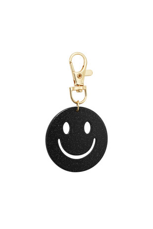 Sleutel/tas hanger smiley - Zwart