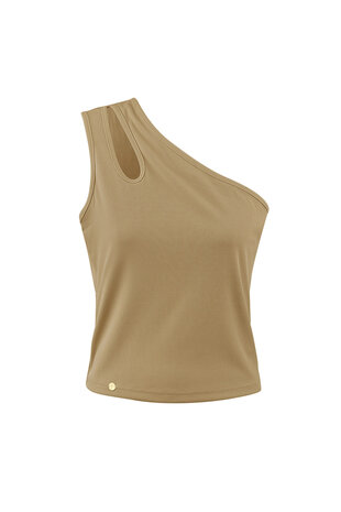 Topje/hemdje one shoulder Maat S - Beige