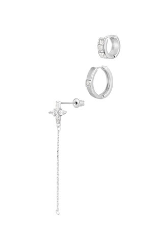 Ear party zirkoon flower - zilver/clear