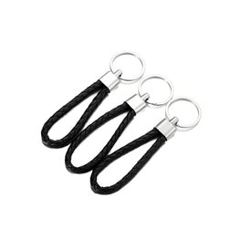 Sleutel/tas hanger gevlochten leer - zwart
