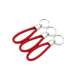 Sleutel/tas hanger gevlochten leer - Rood