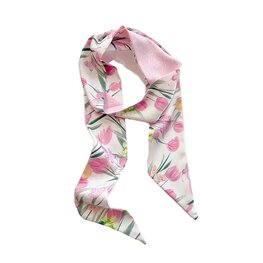 Smalle sjaal bloemen - roze/wit